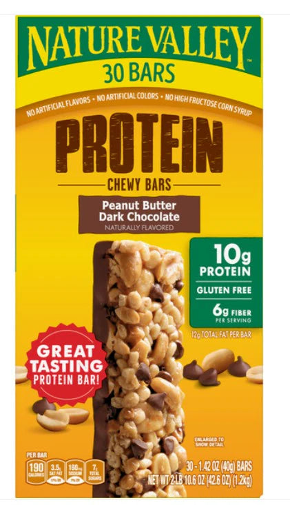 Nature Valley Protein Chewy Bar Peanut Butter Dark Chocolate 1.42 oz (30 Bars Per Box)